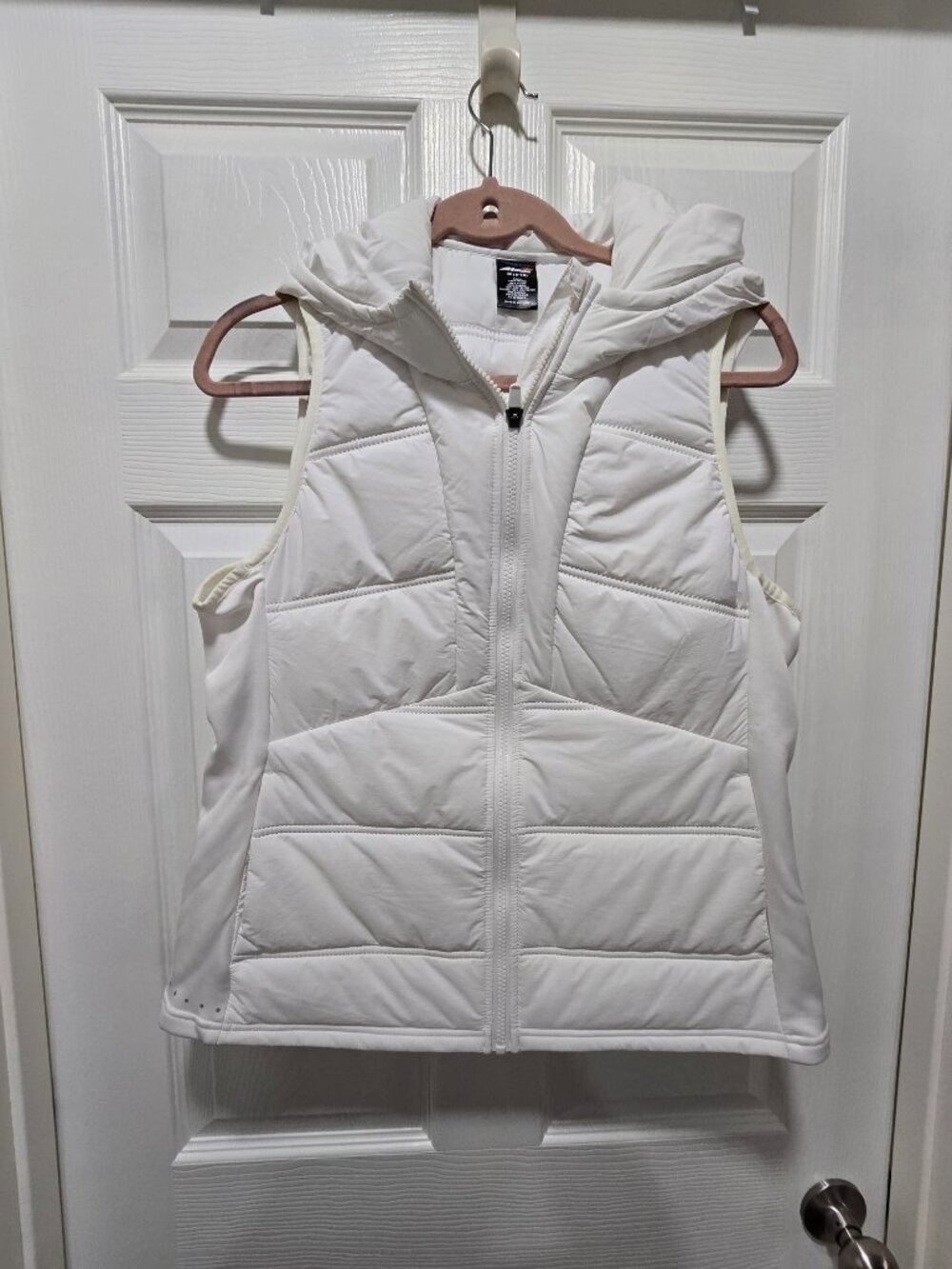 Avia Vest Womens M White Quilted Hooded Full Zip Fleece Lined Outdoor